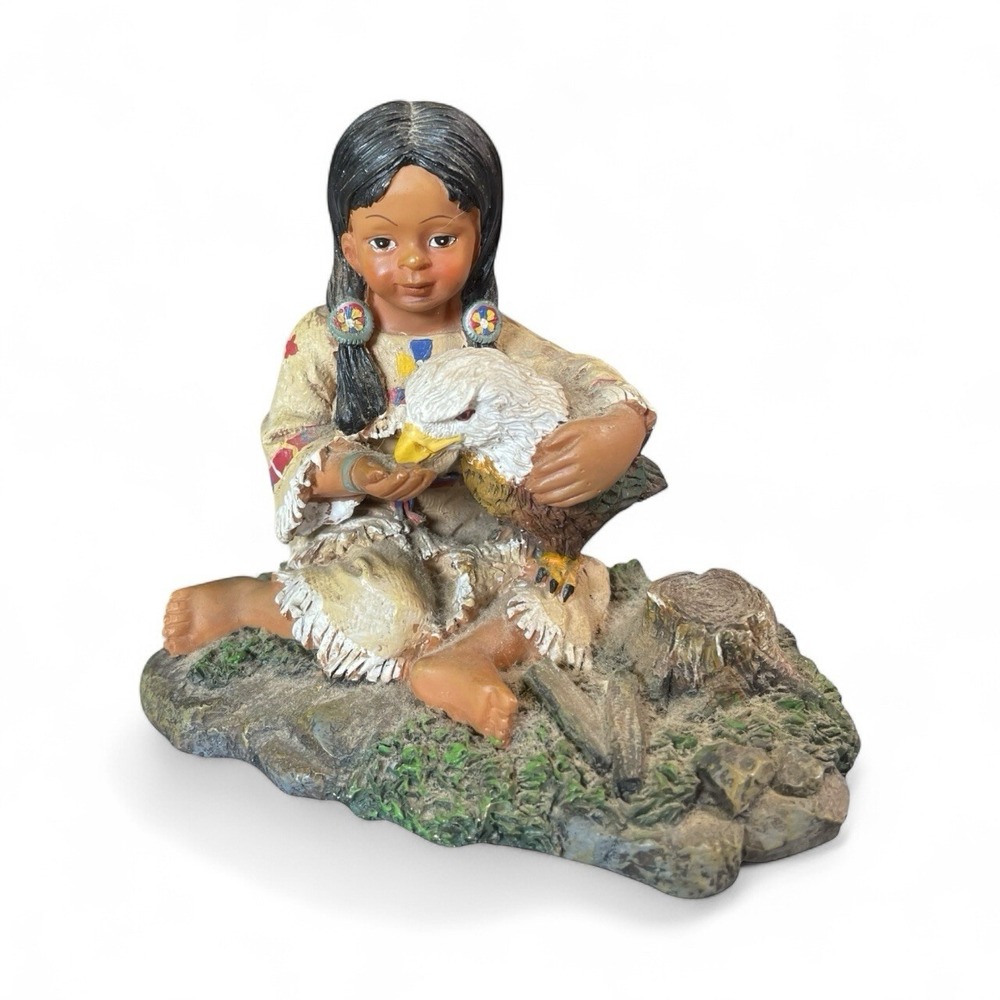 Native American Indian Girl Feeding A Bald Eagle Bird  Figure By Youngs 2000